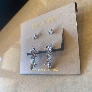 NWT Nadri Silver Plated with Clear Gems Earrings 2 Pack